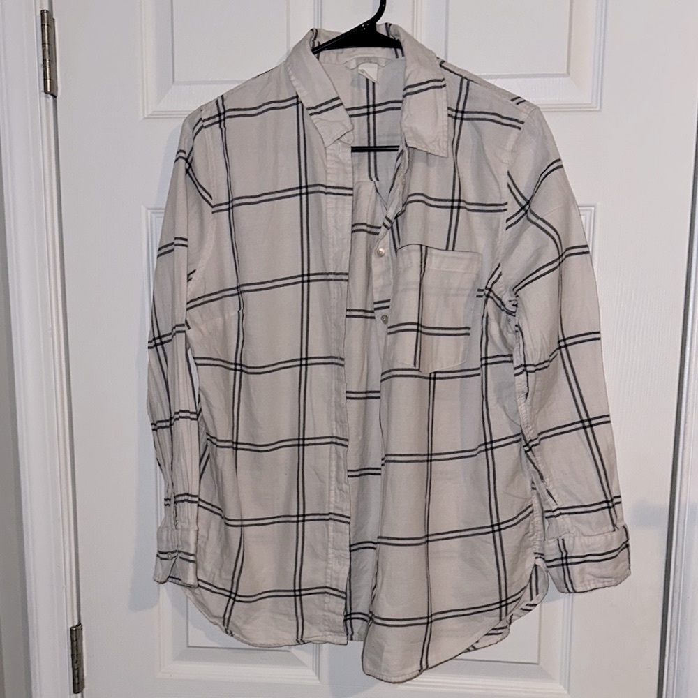 H&M Beige and Black Plaid Long Sleeve Tee